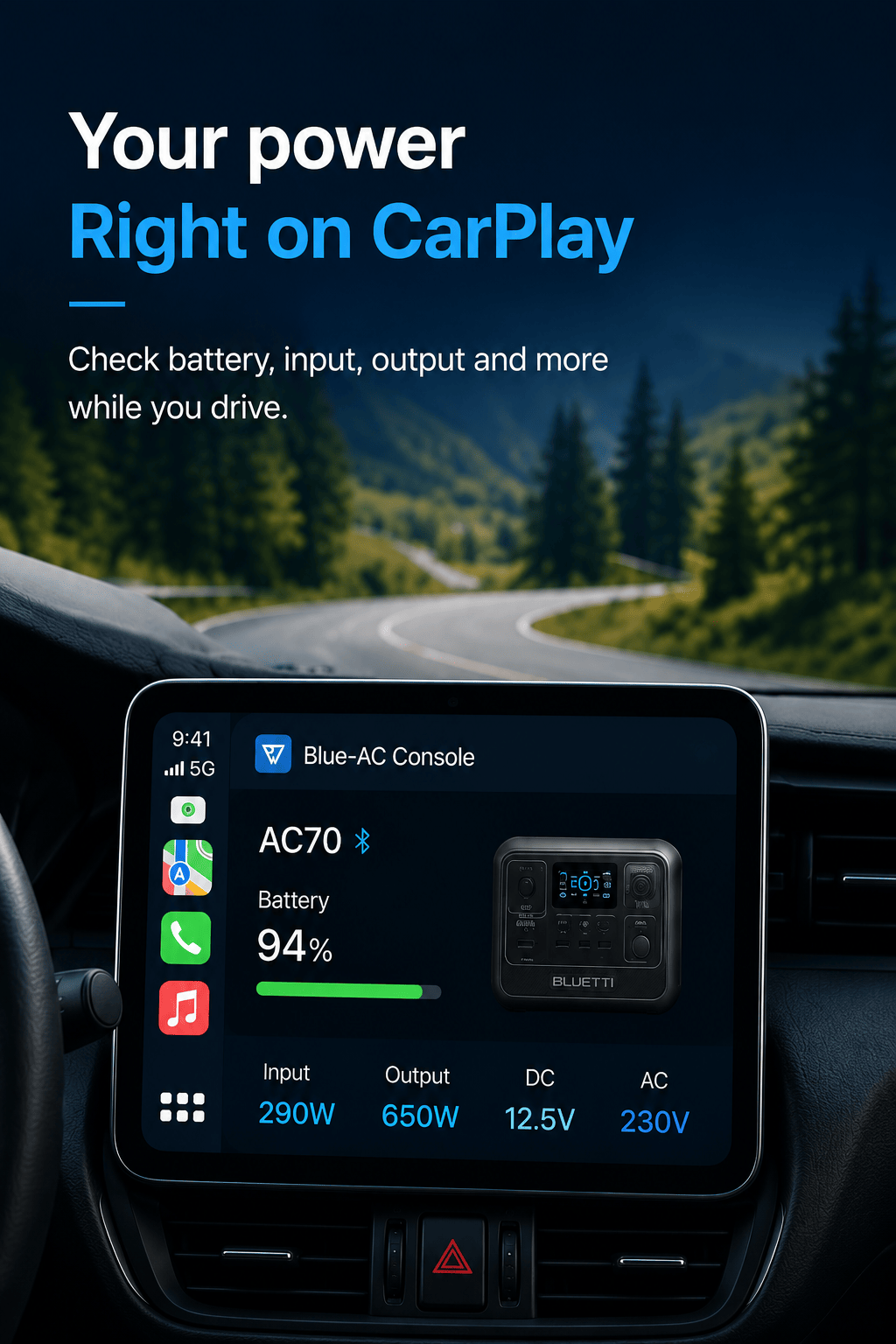 Blue-AC Console — Your power Right on CarPlay